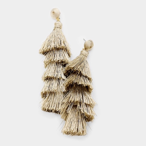 TULIPAN Multi Layer Taupe Tassel Fringe Earrings - Picture 4 of 7